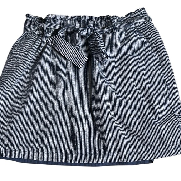 J.Crew skirt XL, linen cotton paper bag mini skirt,navy,white striped,belted - Picture 11 of 13